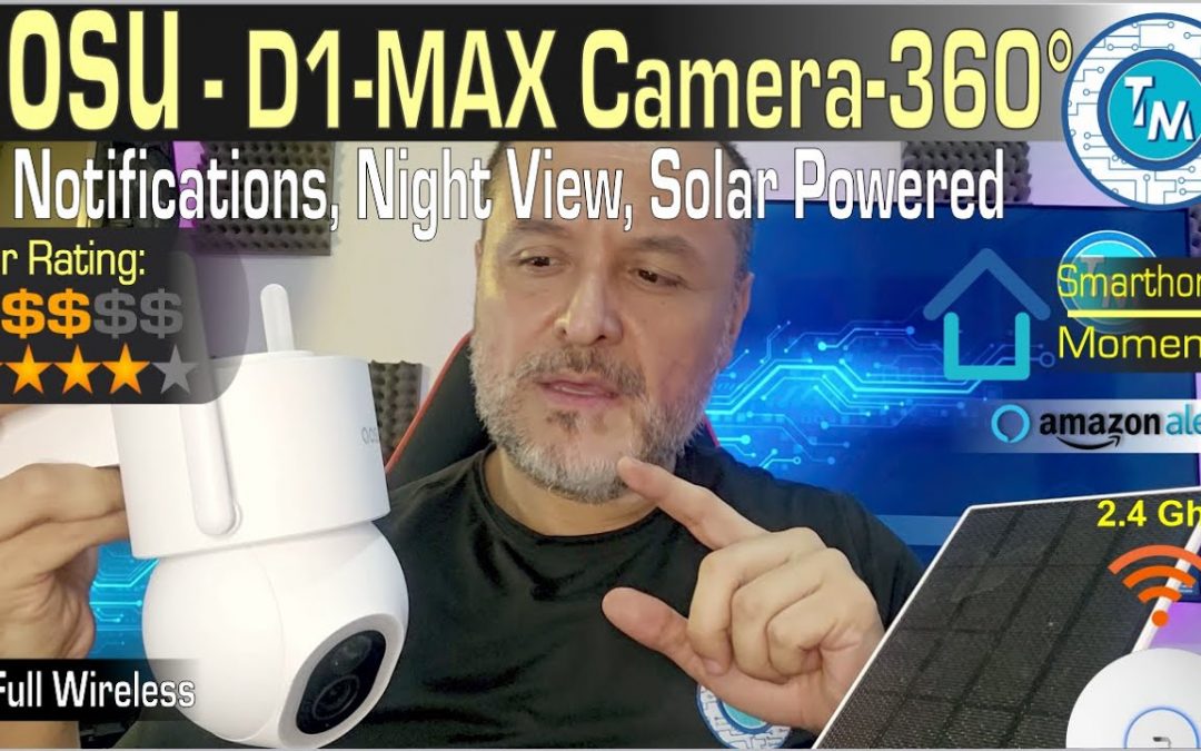 AOSU D1 Max 360° view Solar Powered Camera with a solid App, AI motion detection and Night View