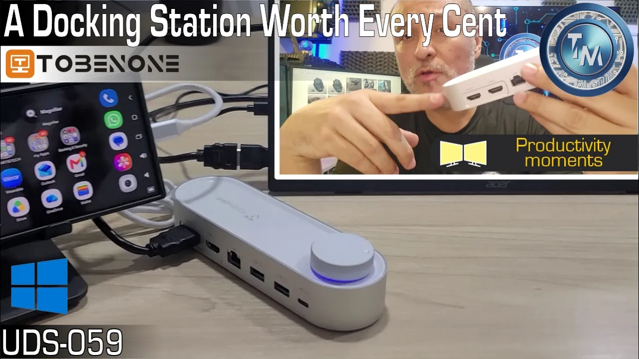 Compact and powerful TobenONE Windows docking station, dual HDMI, Volume Knob, 10 Gbps, NIC, UDS059